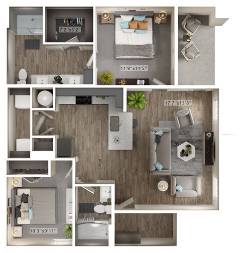 A series of images showing different layouts of a small apartment.
